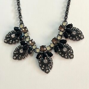 Statement Necklace Rhinestone Bib Necklace Party Jewelry 28 in Black‎